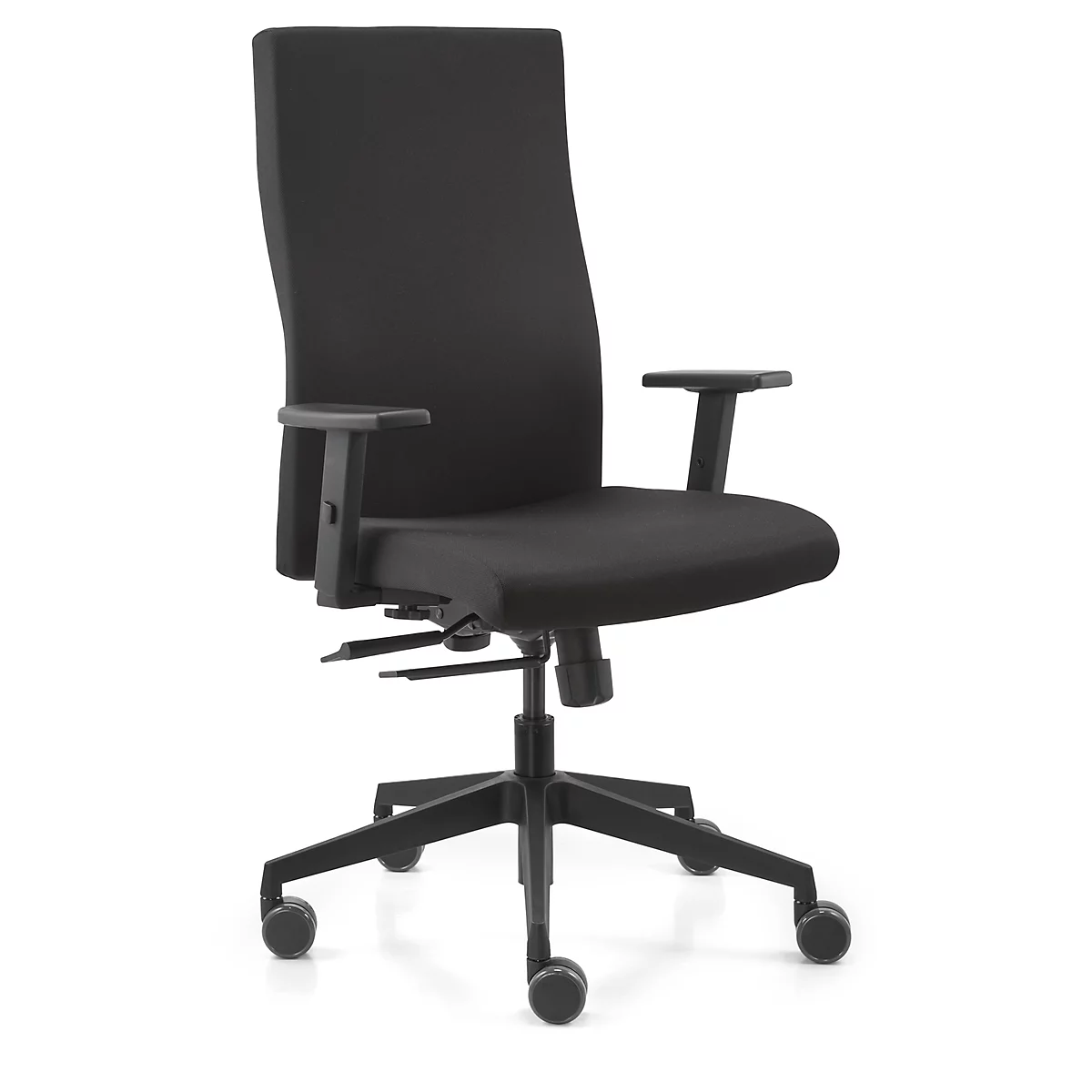 Dauphin bureaustoel STRIKE plus comfort, met armleuningen, synchroonmechanisme, vlakke zitting, zwart/zwart
