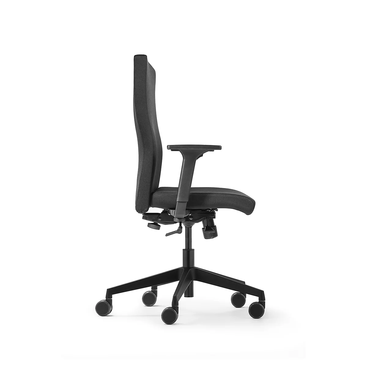 Dauphin bureaustoel STRIKE plus comfort, met armleuningen, synchroonmechanisme, vlakke zitting, zwart/zwart