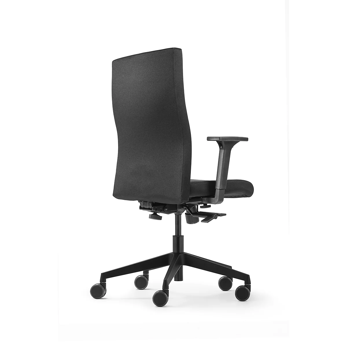 Dauphin bureaustoel STRIKE plus comfort, met armleuningen, synchroonmechanisme, vlakke zitting, zwart/zwart