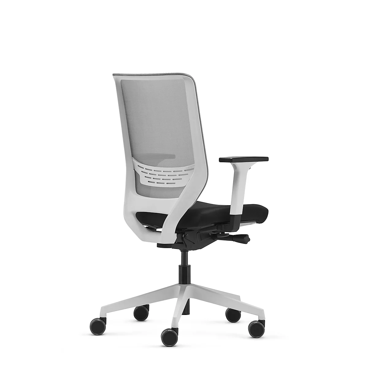 Dauphin bureaustoel to-sync work mesh pro white, met armleuningen, synchroonmechanisme, vlakke zitting, gazen rugleuning, wit/zwart