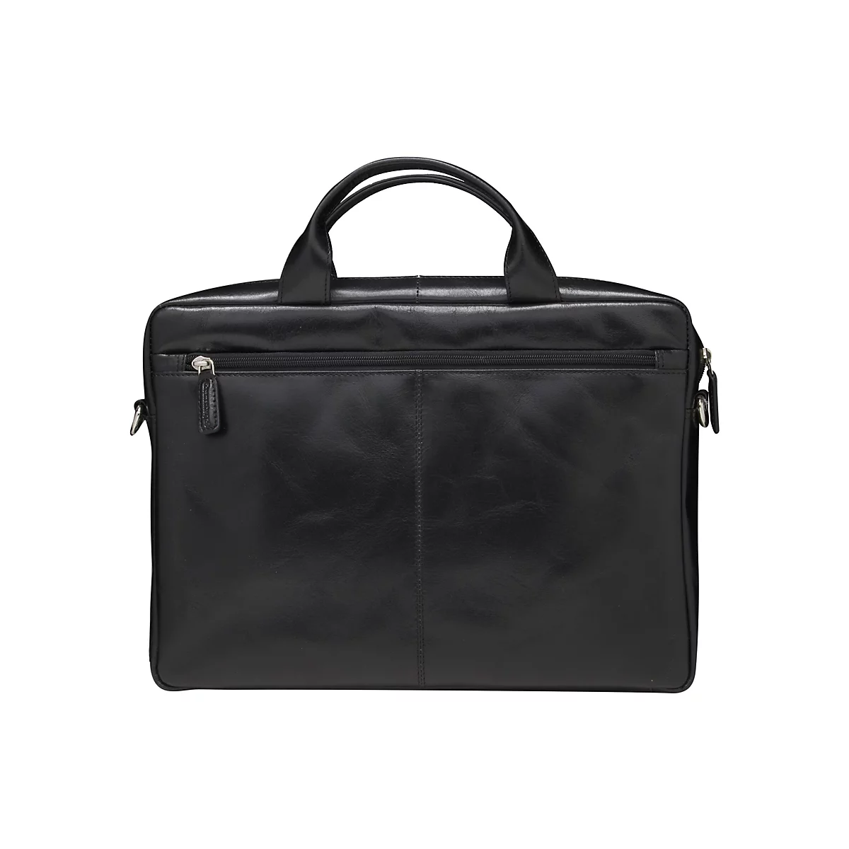 Schwarze Aktentasche mit Henkeln und Reißverschluss.