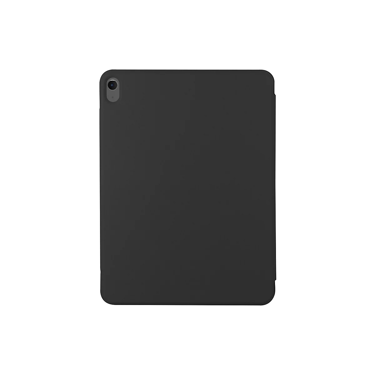Schwarze Tablet-Hülle, leicht abgerundete Ecken, Kamera-Ausschnitt oben links.