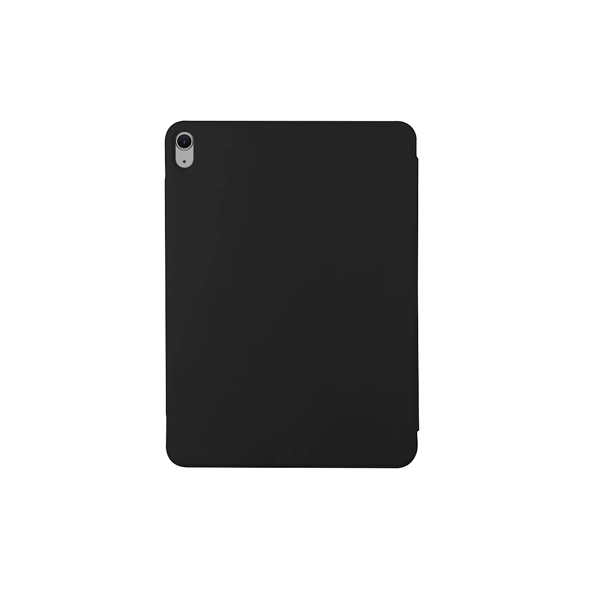 Schwarze Tablet-Hülle, die die Kamera und die Ecke des Geräts zeigt.