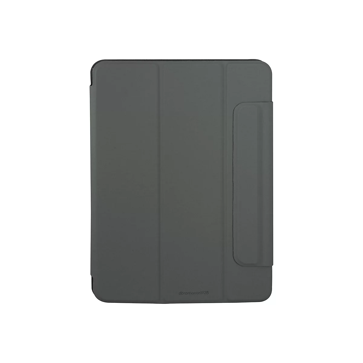 Graue Tablet-Schutzhülle. Sie hat eine rechteckige Form und einen Magnetverschluss.