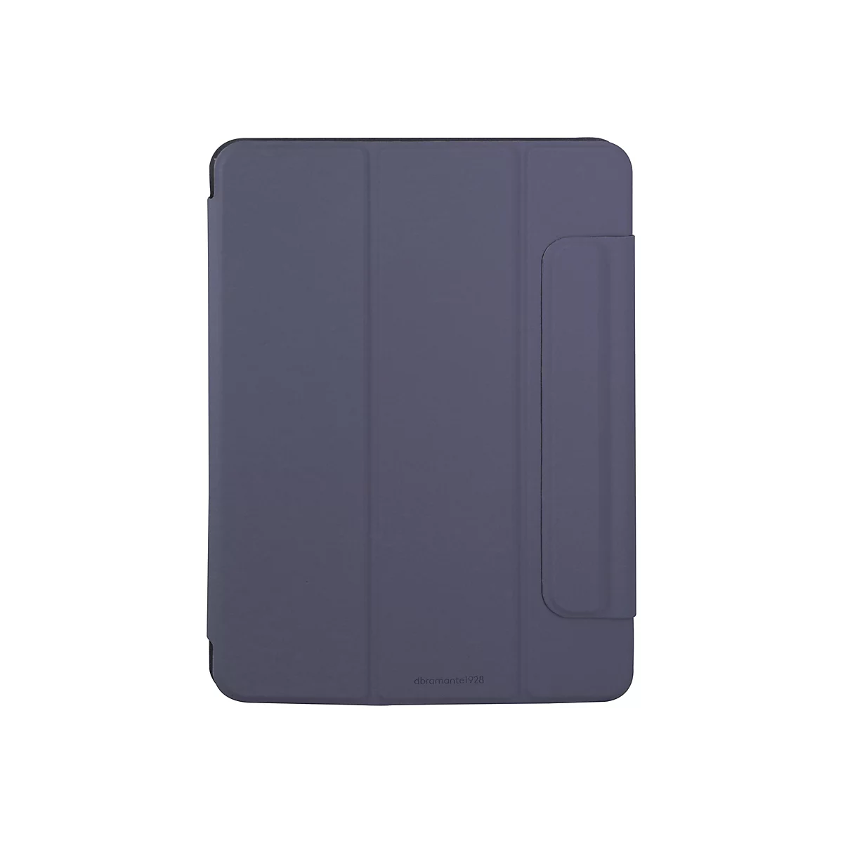 Dunkelblaue Tablet-Hülle mit Klappdeckel und Stifthalterung. Der Schriftzug "dramante1928" ist unten rechts zu sehen.
