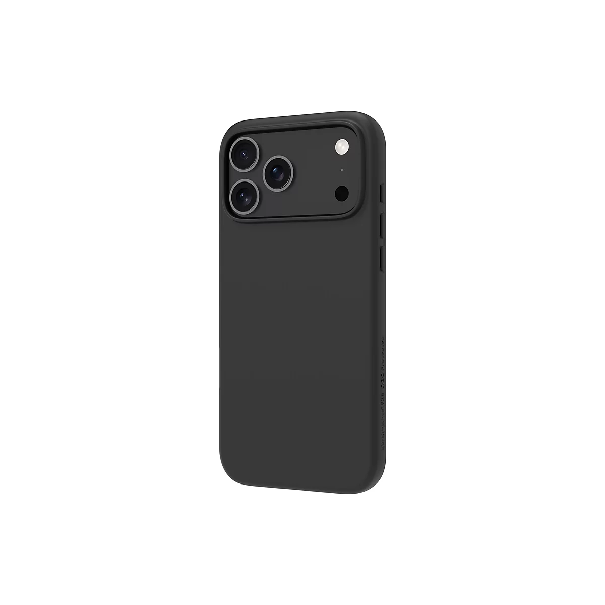 Coque de téléphone noire avec découpes pour l'appareil photo. Le nom de la marque est visible sur le côté.