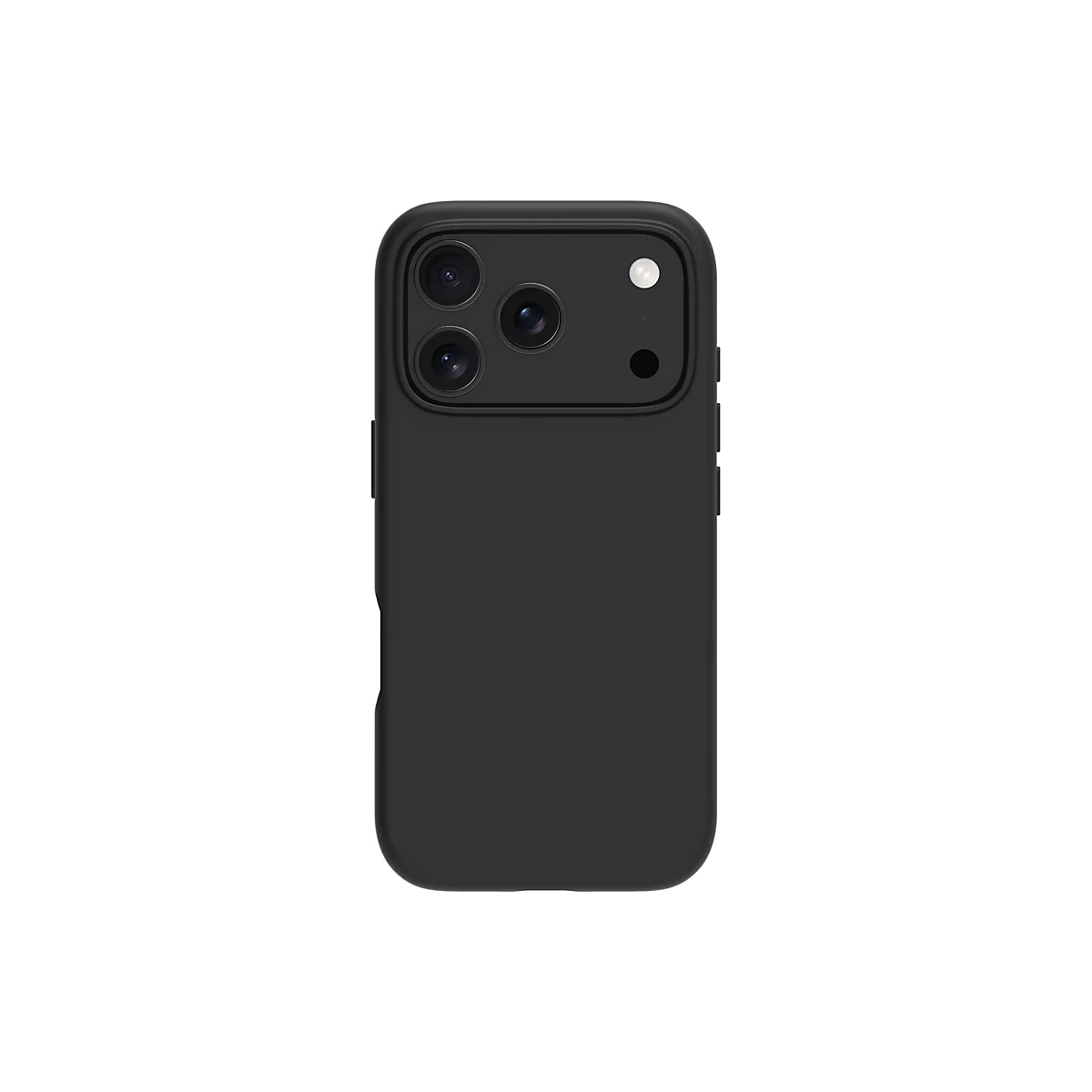 Coque de smartphone noire avec découpe pour appareil photo sur fond blanc.