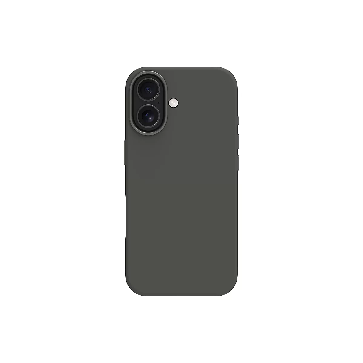 Coque de téléphone vert foncé avec découpe pour appareil photo et coins légèrement arrondis, sur fond blanc.