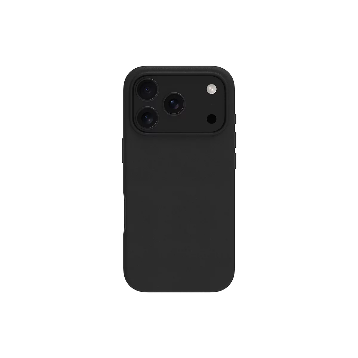 Coque de smartphone noire, vue arrière avec objectifs de caméra et flash.