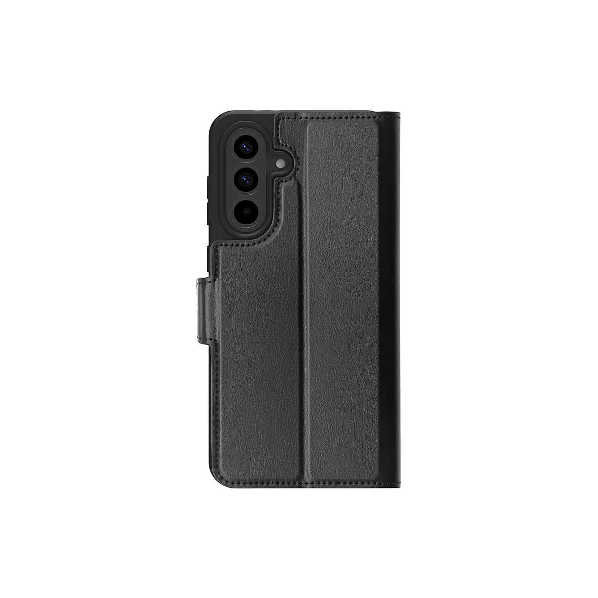 Schwarze Handyhülle für ein Smartphone, seitenansicht, mit 3 Kameraöffnungen.