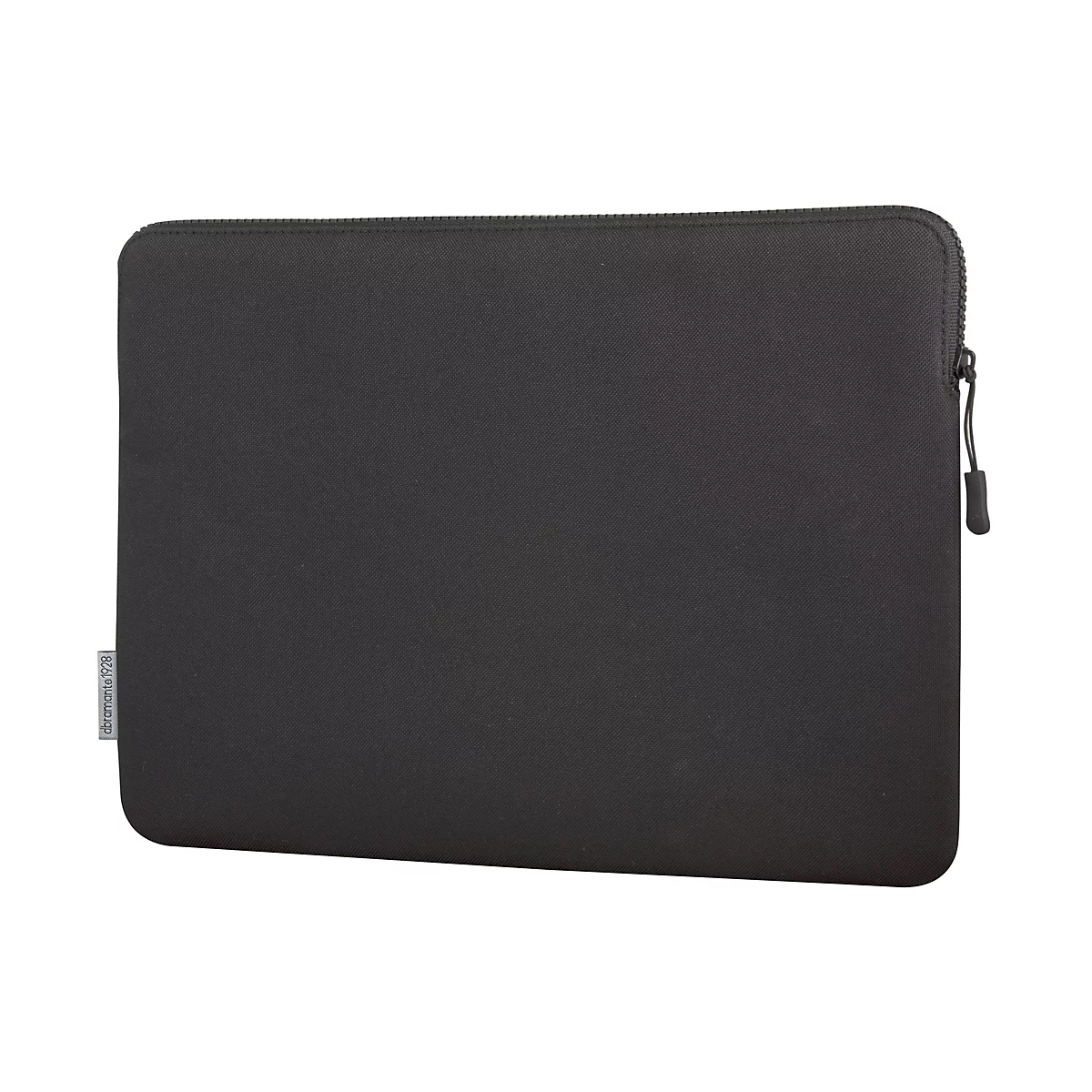 Schwarze Laptoptasche, mit Reißverschluss, Markenlogo.