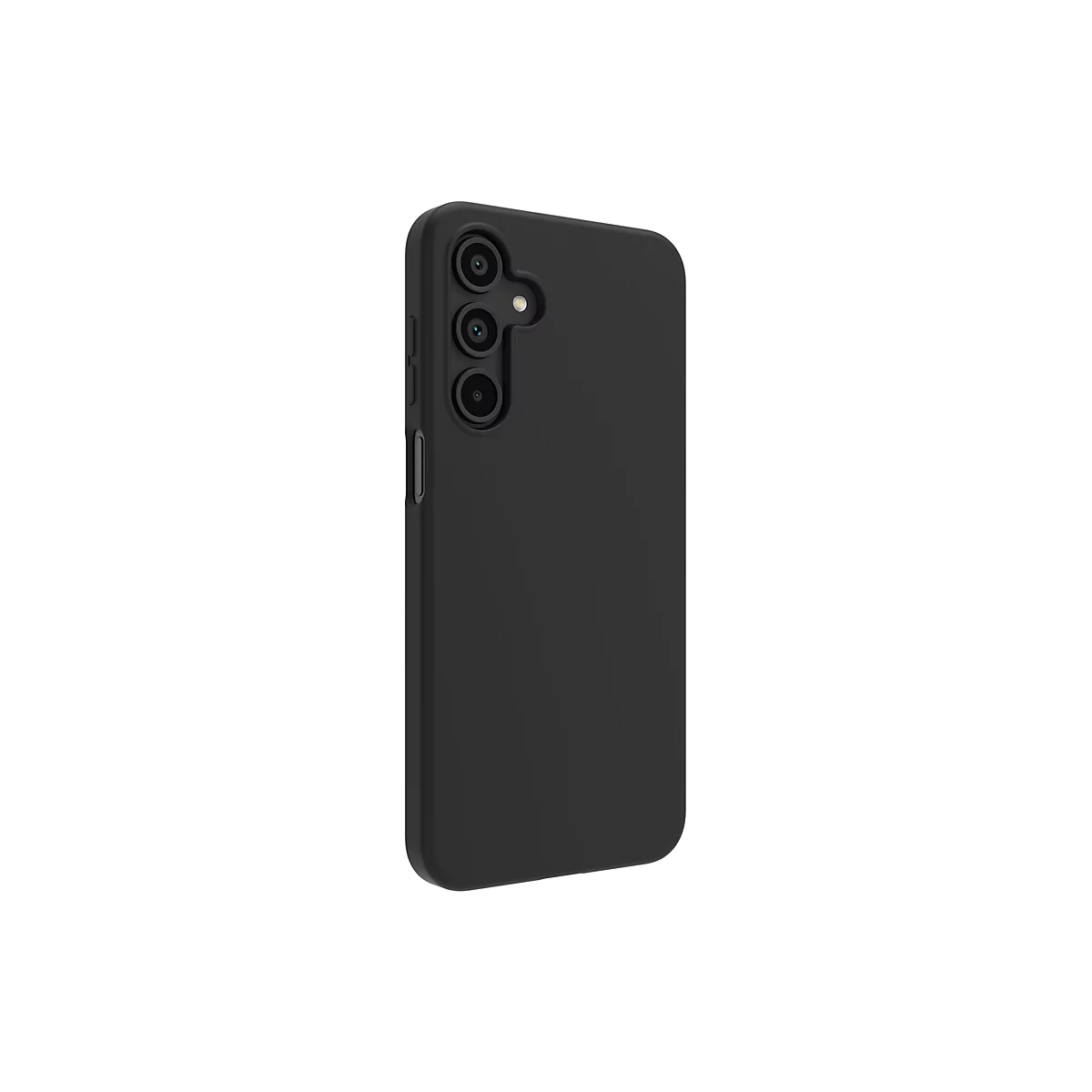 Schwarze Smartphone-Schutzhülle auf weißem Hintergrund. Die Hülle umschließt das Gerät, Kamera und Knöpfe sind ausgespart.