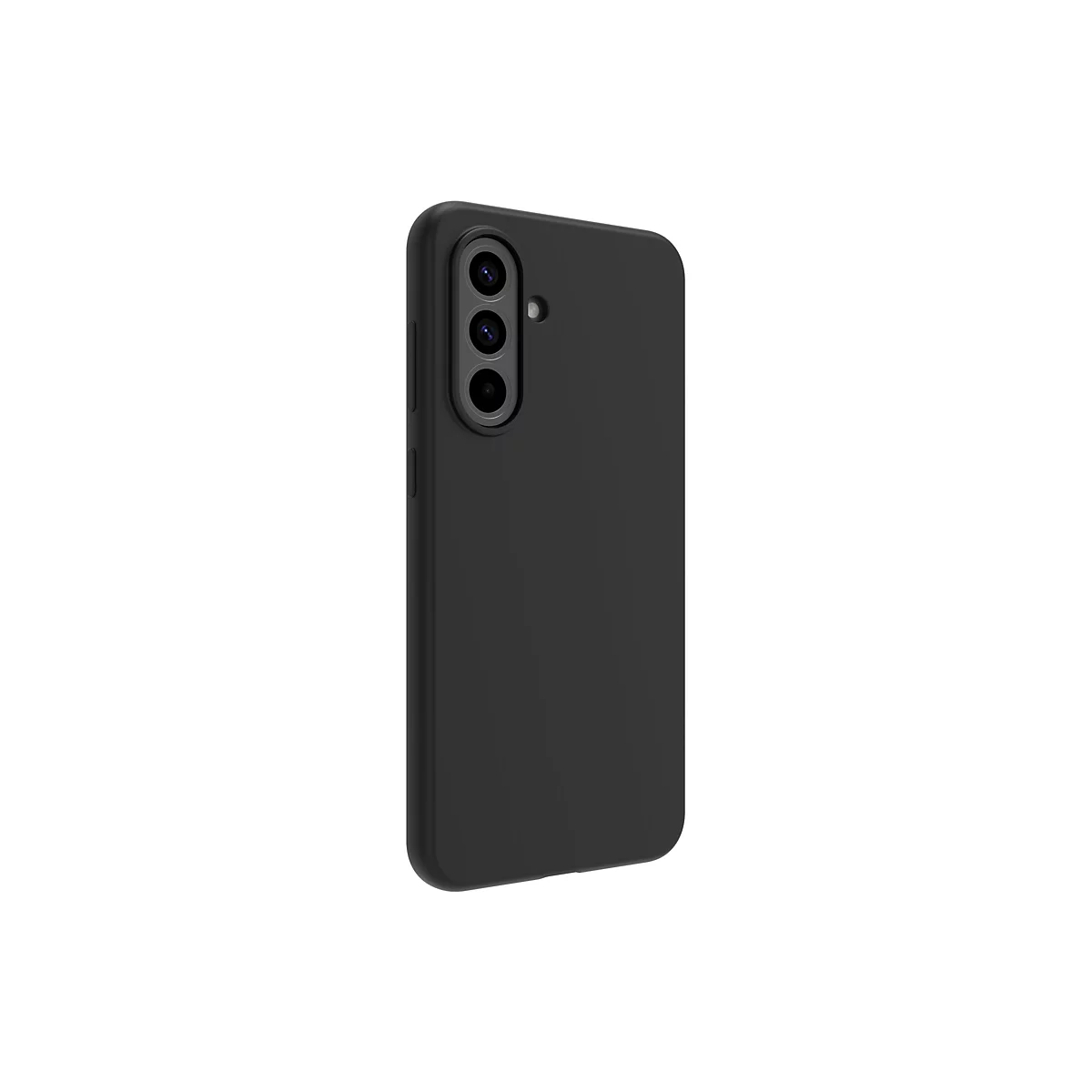 Schwarze Handyhülle für ein Smartphone, Seitenansicht. Die Kamera ist zu sehen.