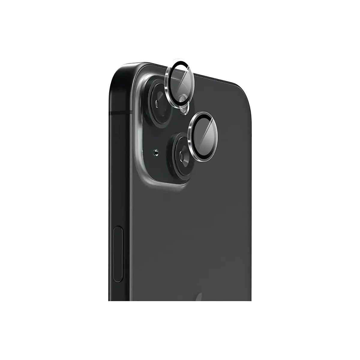 Nahaufnahme der Rückseite eines schwarzen Smartphones mit Kameralinsenabdeckung.