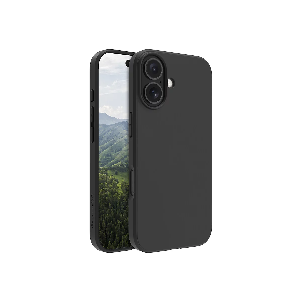 Schwarze Handyhülle und iPhone. Hülle umschliesst das Telefon, Kameraöffnungen sichtbar.