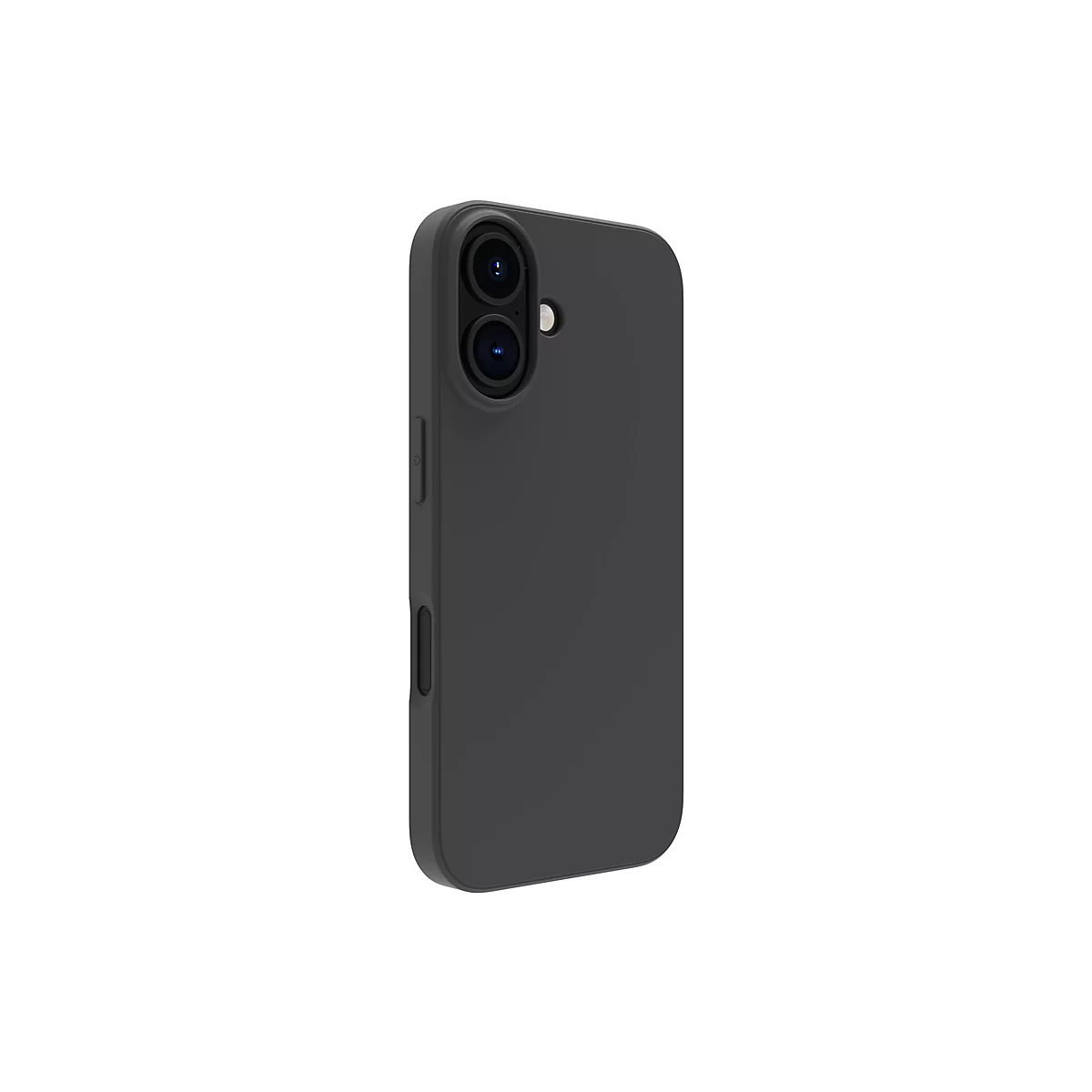 Ein schwarzes Smartphone-Case in Seitenansicht. Die Kameraöffnungen und Seitentasten sind zu sehen.