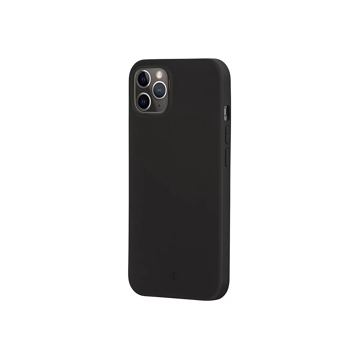 Schwarze Handyhülle für ein Smartphone mit mehreren Kameras, vor weißem Hintergrund.