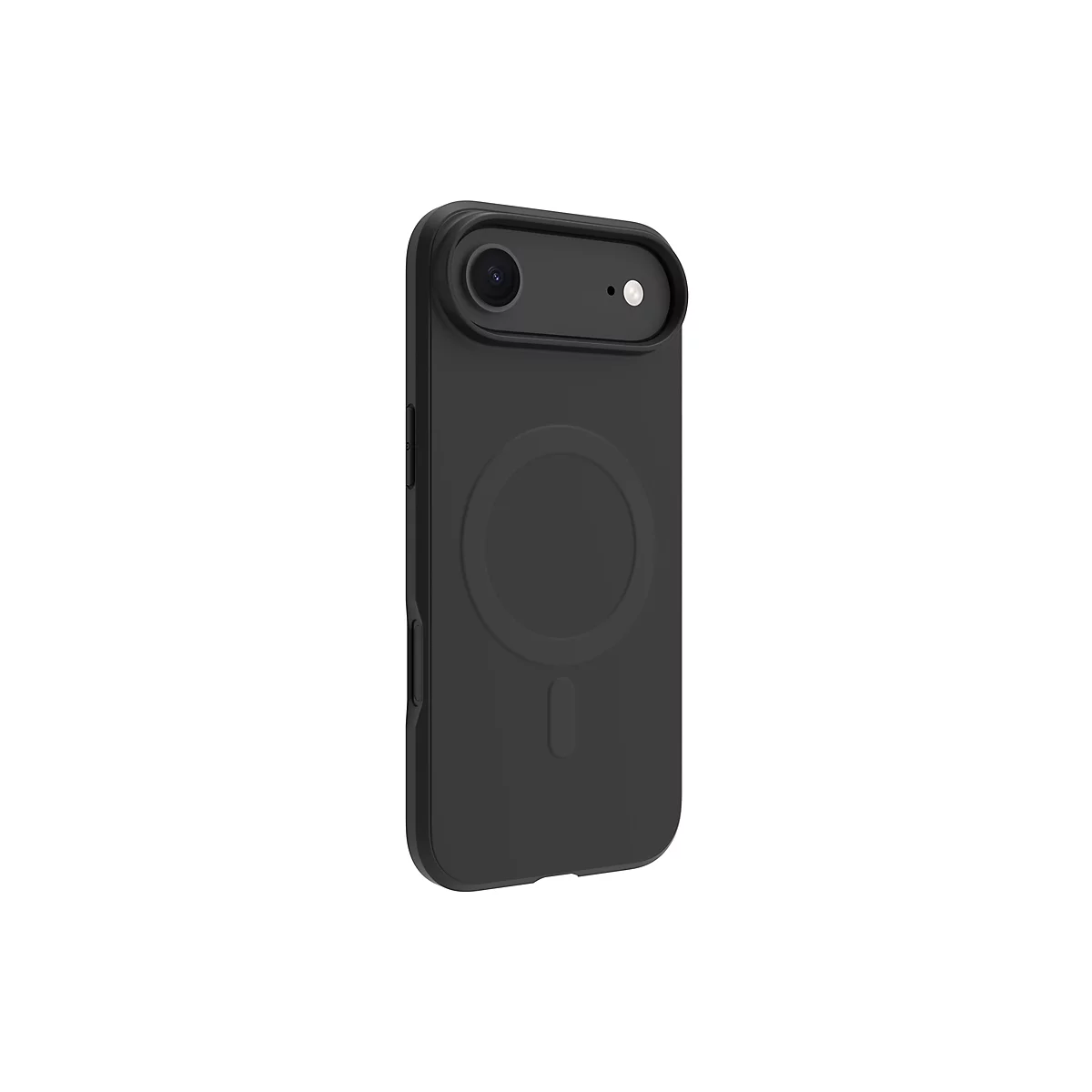 Schwarze Handyhülle mit MagSafe-Funktion, Kameraaussparung, Seitentasten und minimalistischem Design.