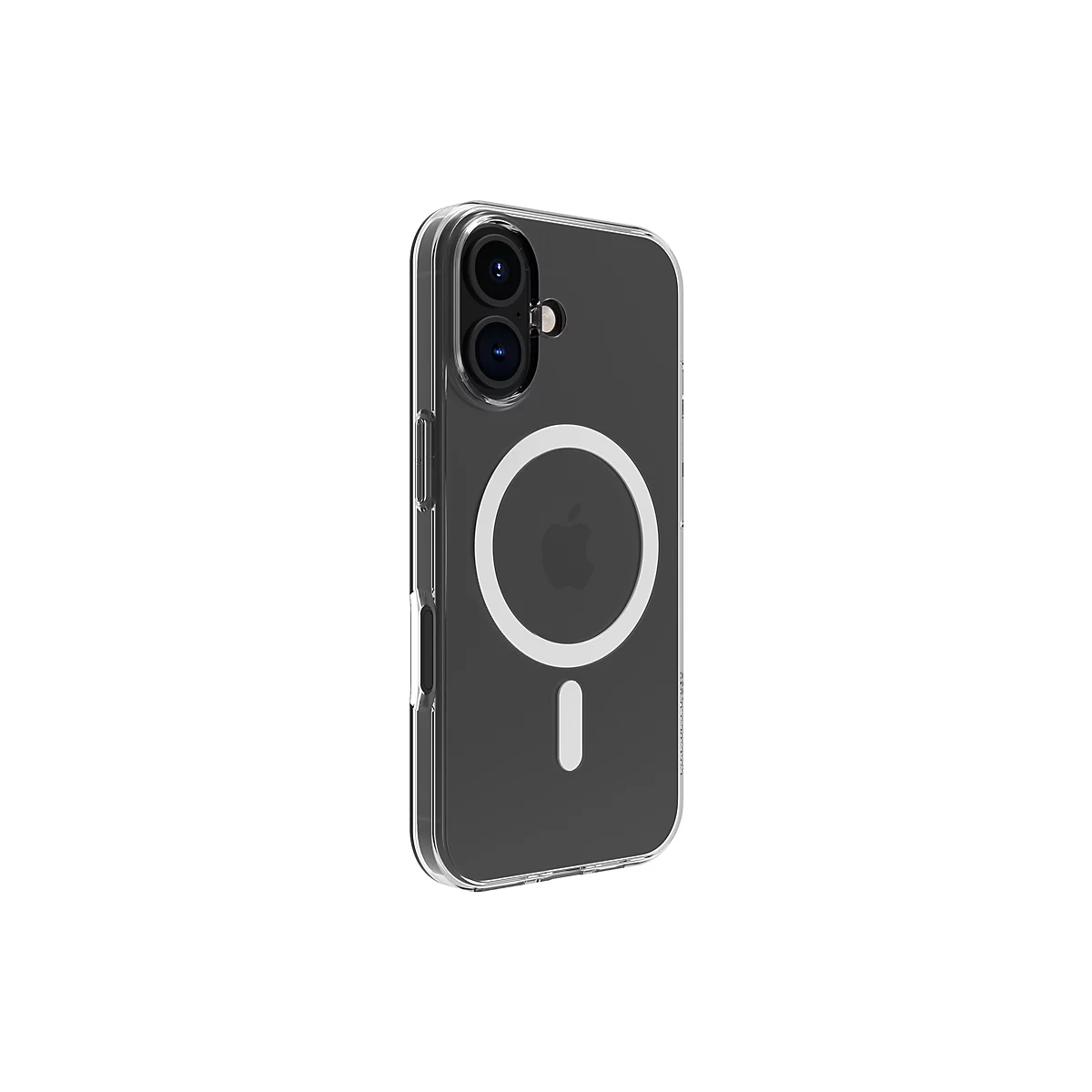 Durchsichtige Handyhülle für ein Smartphone, mit zwei Kameragläsern und einem Magnetring.