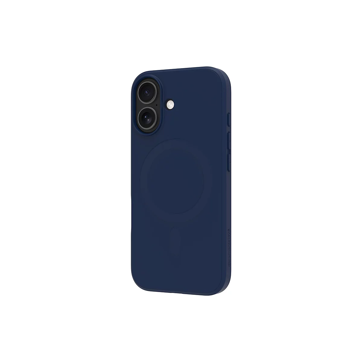 Dunkelblaues Handycase. Auf der Rückseite befinden sich zwei Kameraobjektive und ein Magnetring. Die Case-Oberfläche ist glatt.