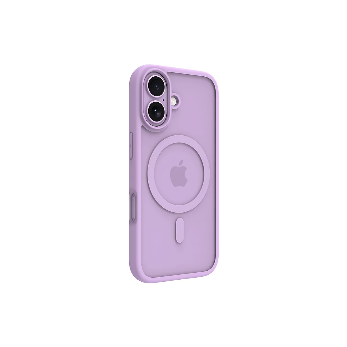 Helllila Handyhülle mit Kameraausschnitt und Apple-Logo, vor weißem Hintergrund.