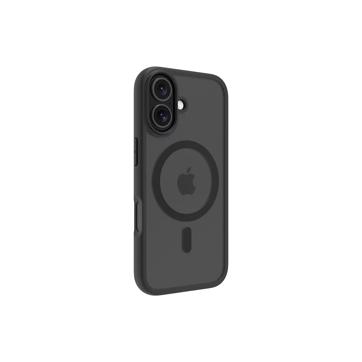 Schwarze Handyhülle für iPhone mit Apple-Logo und Kameraöffnungen. MagSafe-kompatibel.