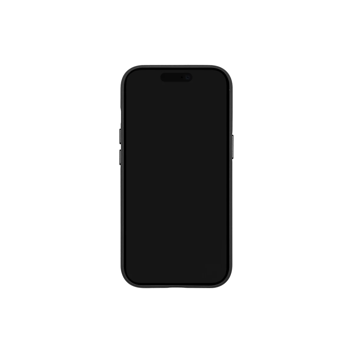 Ein schwarzes Smartphone mit schwarzem Rahmen vor weißem Hintergrund. Die Kamera-Aussparung ist sichtbar.