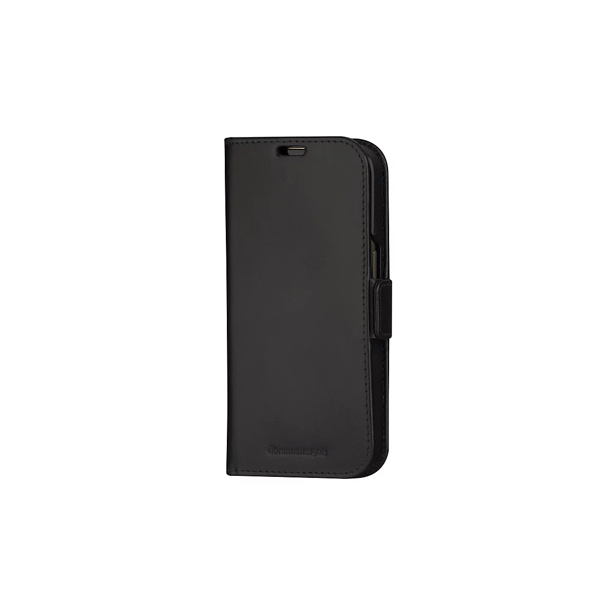 Étui de téléphone noir aspect cuir. Sur l'étui, on peut lire "abramante1928".