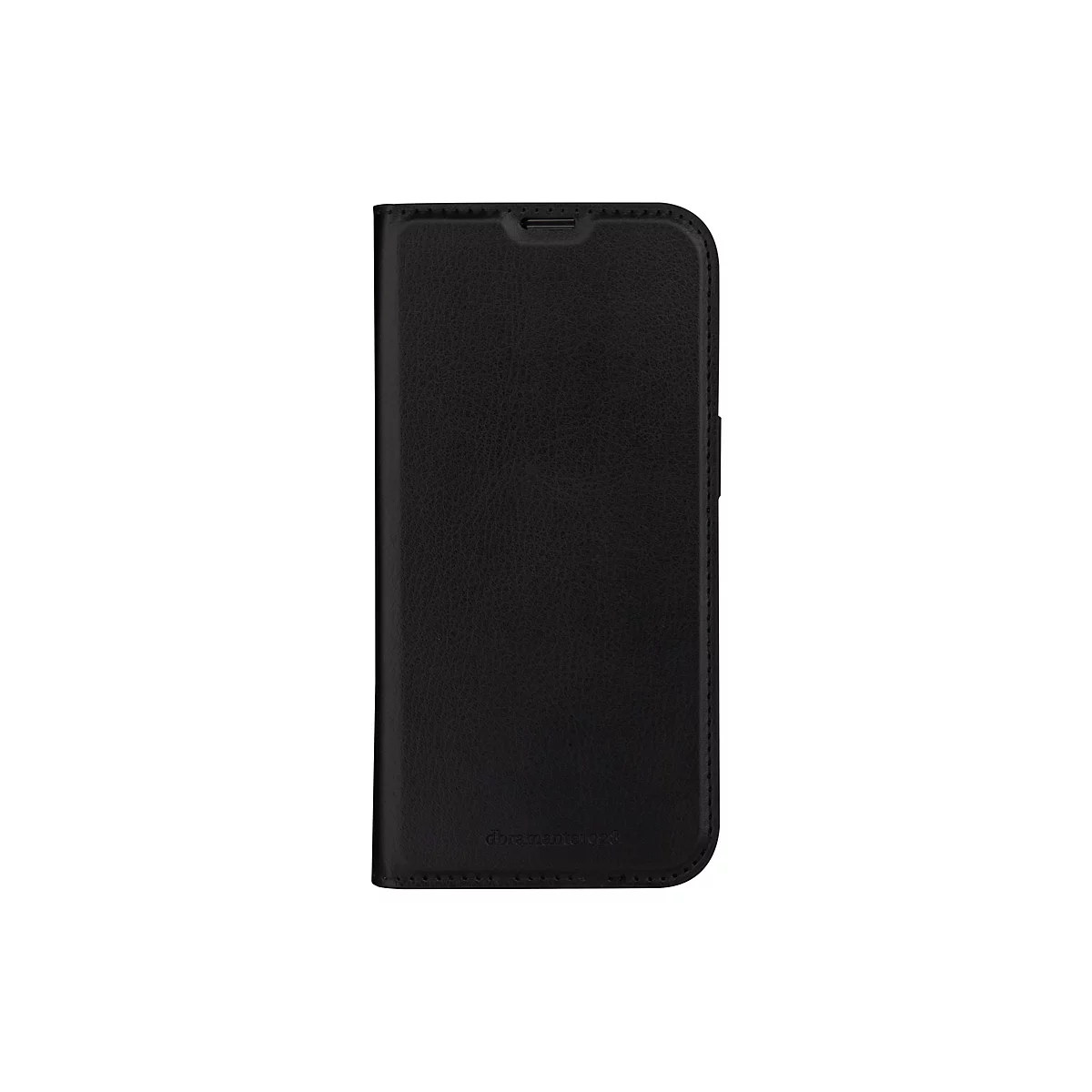 Schwarze Handyhülle mit Lederstruktur, Ausschnitt für Kamera und Lautsprecher. Unten steht 'bramante1928'.