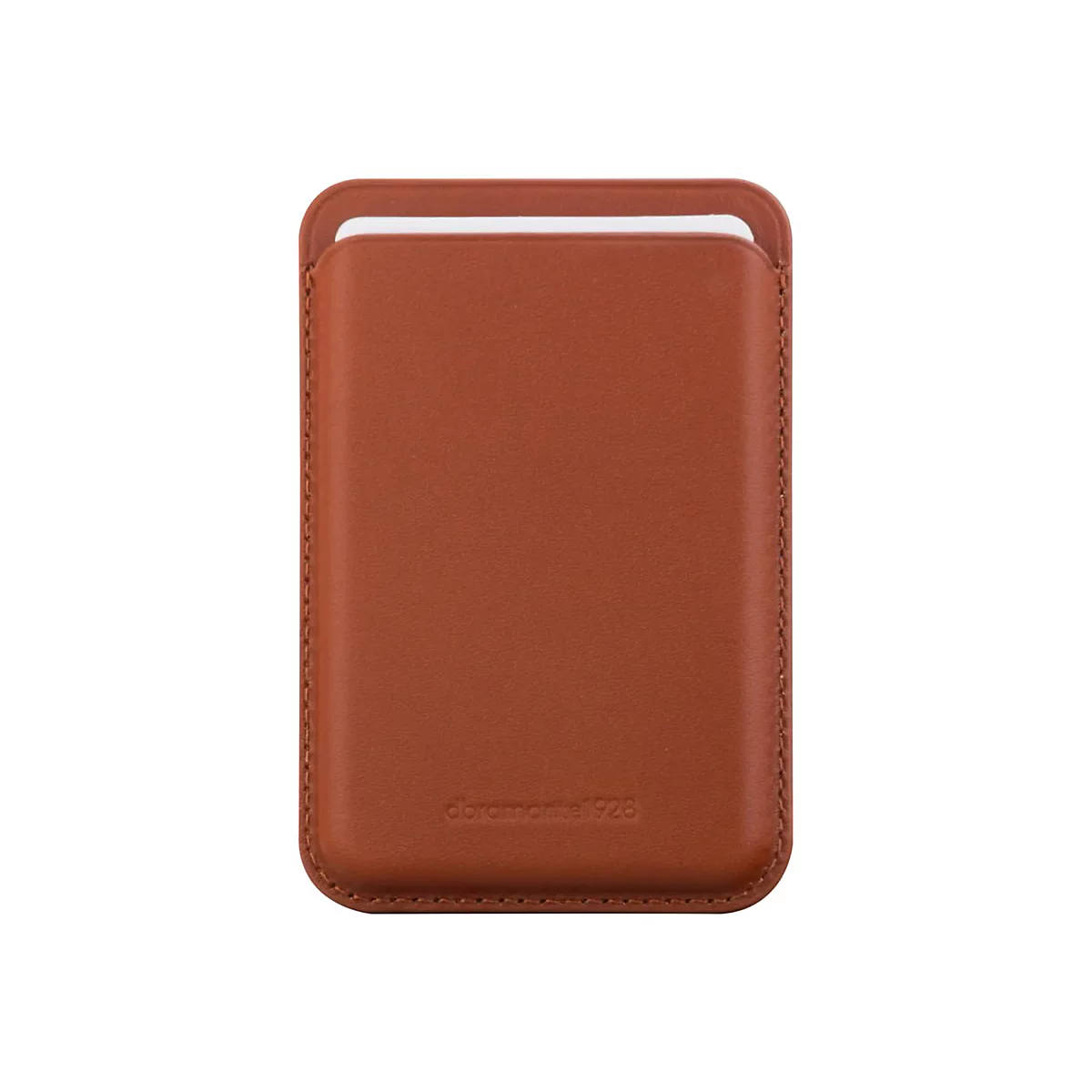 Braunes Lederetui mit weißem Einsatz, abgerundeten Ecken und „doramonte1928“-Schriftzug.