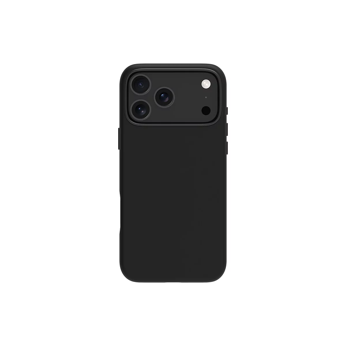 Schwarzes Smartphone mit schwarzer Handyhülle; Kamera- und Blitzbereich sichtbar.