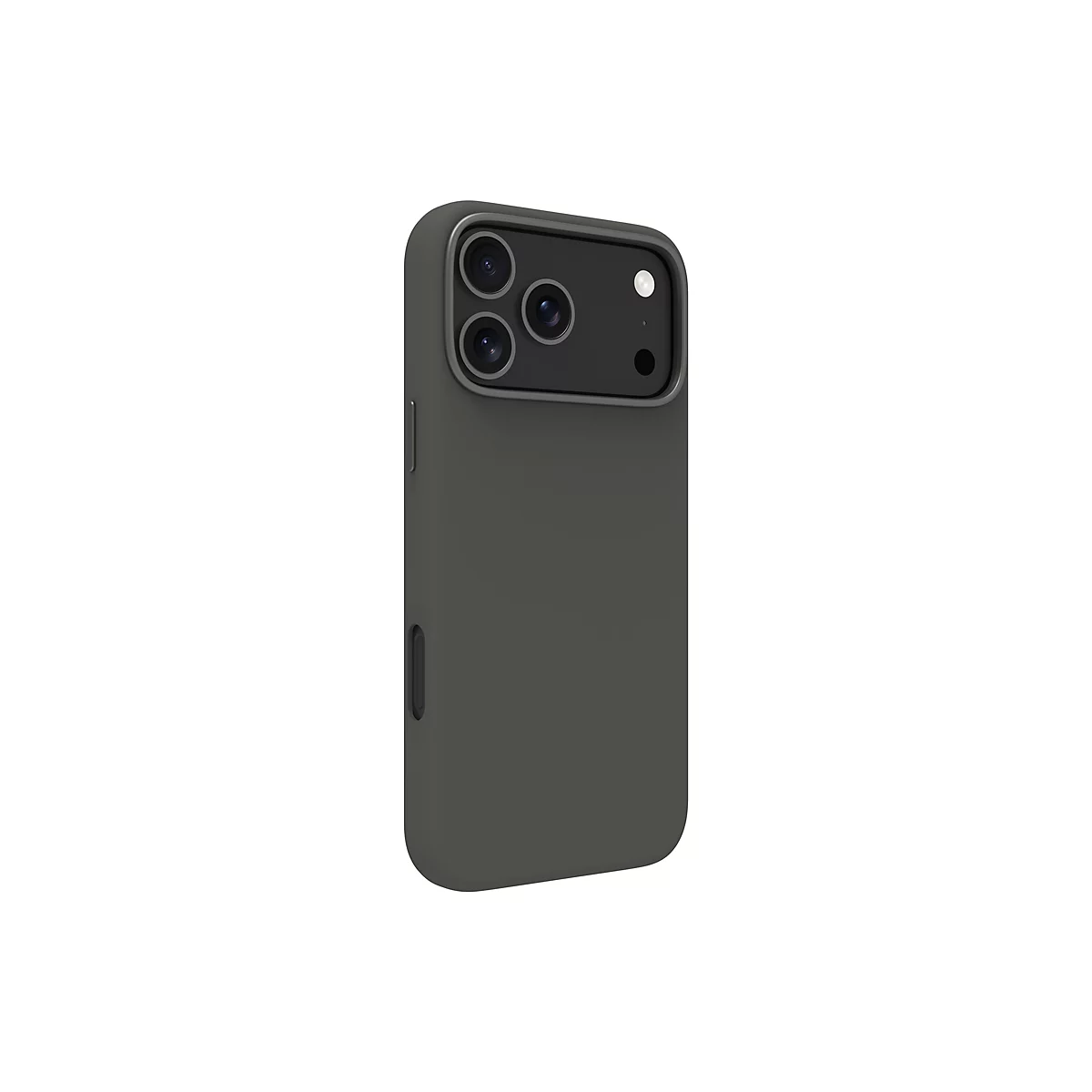 Dunkelgrüne Smartphone-Hülle mit drei Kameraobjektiven. Sie liegt vor weißem Hintergrund.
