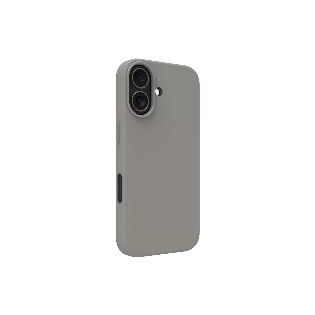 Hellgraue Smartphone-Hülle. Oben zwei Kameraobjektive und ein Loch. An der Seite Knöpfe.
