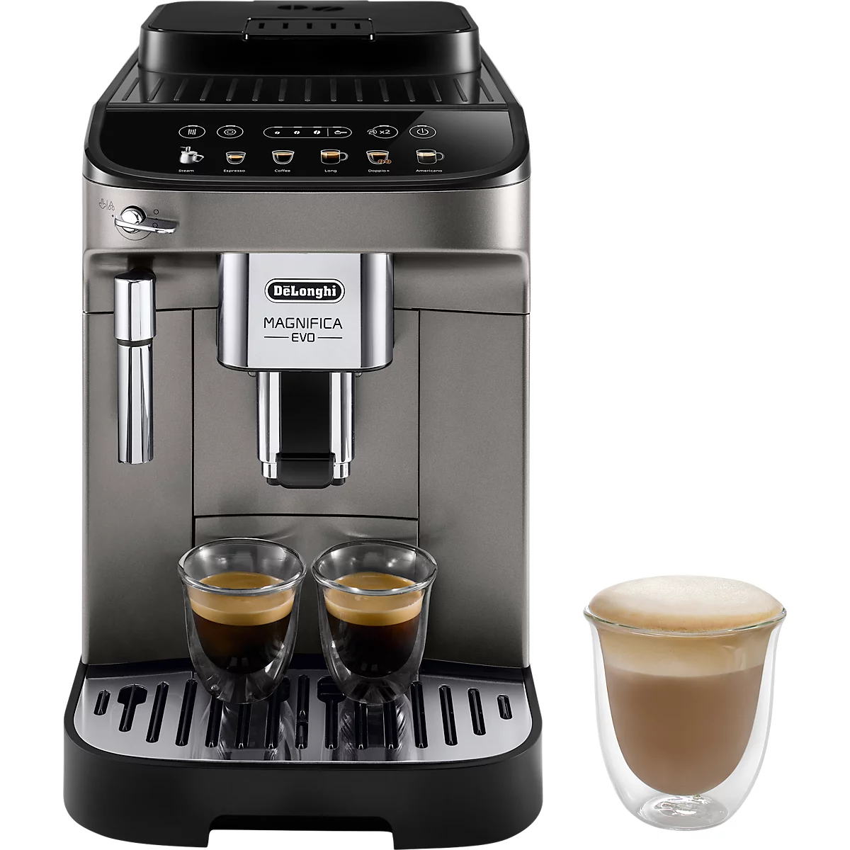 De'Longhi Machine à café automatique Magnifica Evo ECAM290.42.TB, pour grains/poudre, jusqu'à 1,8 l/250 g, 6 touches de sélection directe, mousseur à lait, gris titane-noir