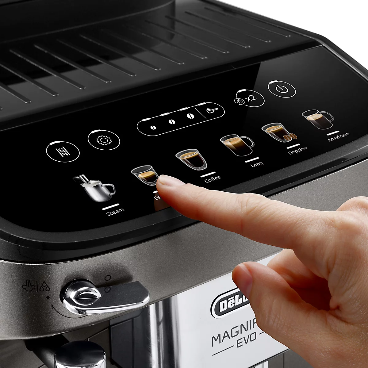 De'Longhi Machine à café automatique Magnifica Evo ECAM290.42.TB, pour grains/poudre, jusqu'à 1,8 l/250 g, 6 touches de sélection directe, mousseur à lait, gris titane-noir