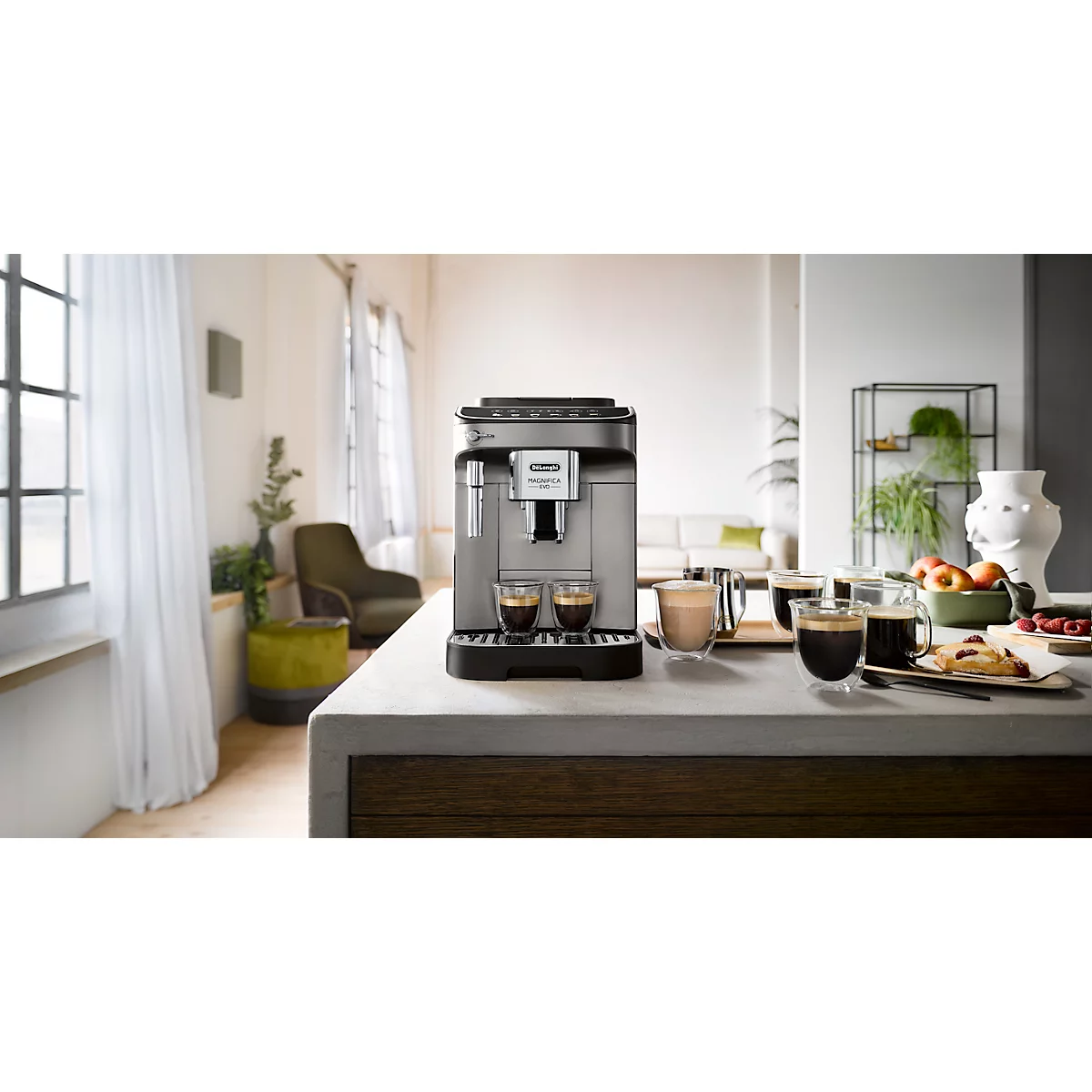 De'Longhi Machine à café automatique Magnifica Evo ECAM290.42.TB, pour grains/poudre, jusqu'à 1,8 l/250 g, 6 touches de sélection directe, mousseur à lait, gris titane-noir