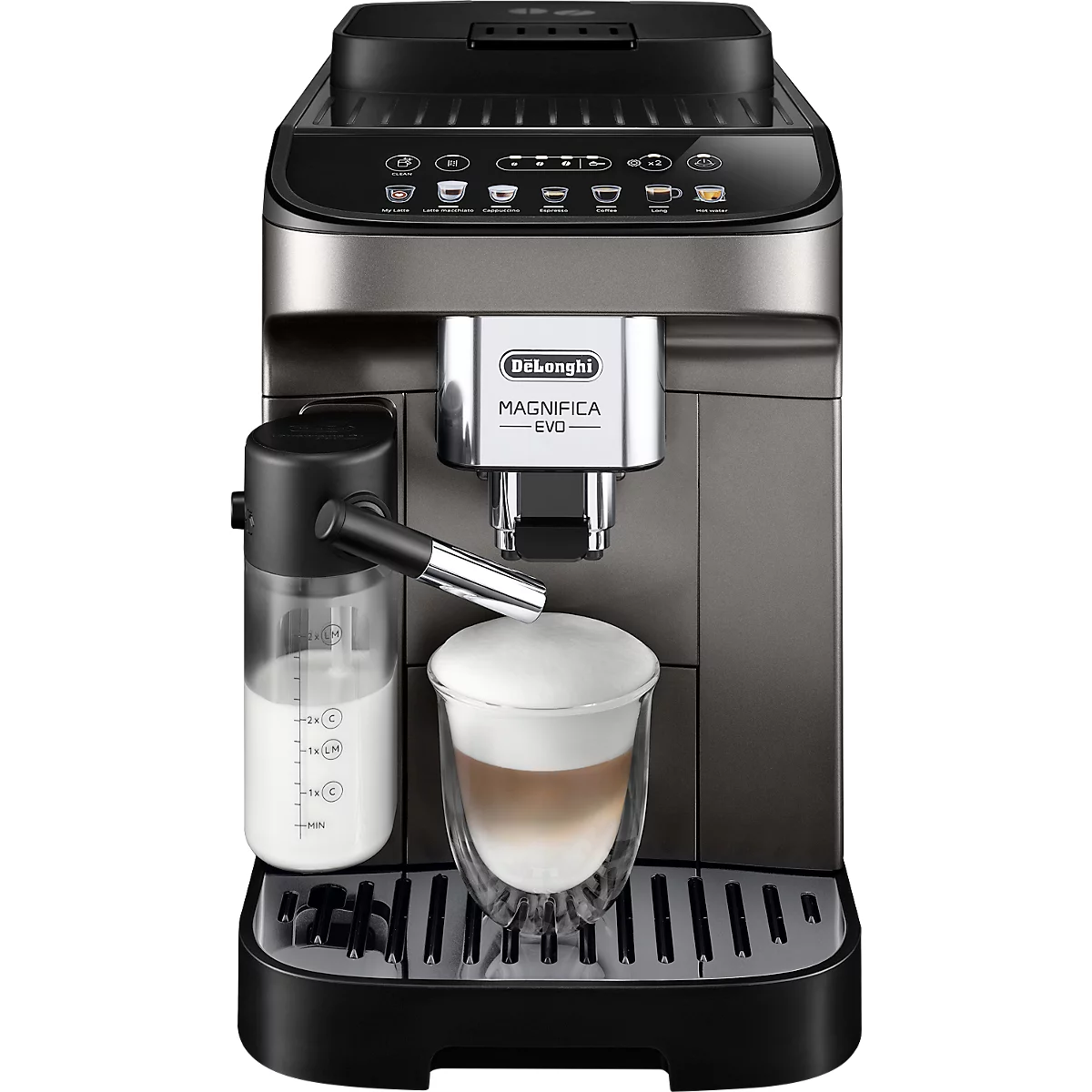 De'Longhi Machine à café automatique Magnifica Evo Milk ECAM290.81.TB, pour grains/poudre, jusqu'à 1,8 l/250 g, 7 touches de sélection directe, mousseur à lait, gris titane-noir