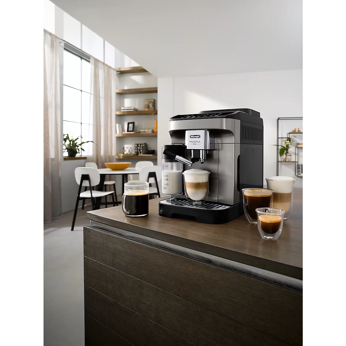 De'Longhi Machine à café automatique Magnifica Evo Milk ECAM290.81.TB, pour grains/poudre, jusqu'à 1,8 l/250 g, 7 touches de sélection directe, mousseur à lait, gris titane-noir