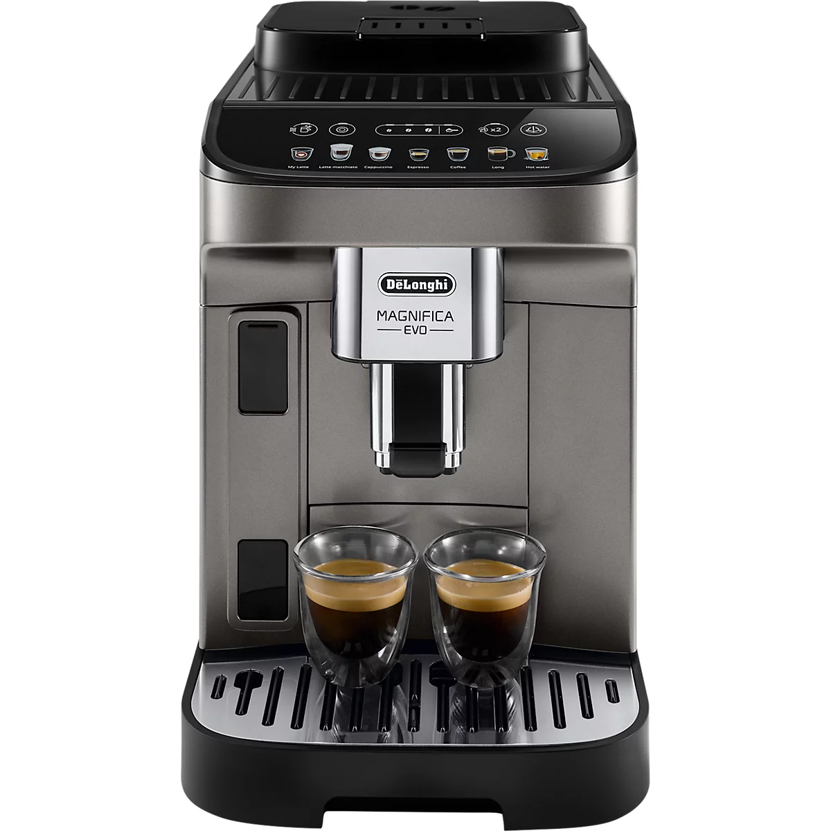 De'Longhi volautomatische koffiemachine Magnifica Evo Milk ECAM290.81.TB, voor bonen/poeder, tot 1,8 l/250 g, 7 directe keuzeknoppen, melkopschuimer, titaniumgrijs-zwart