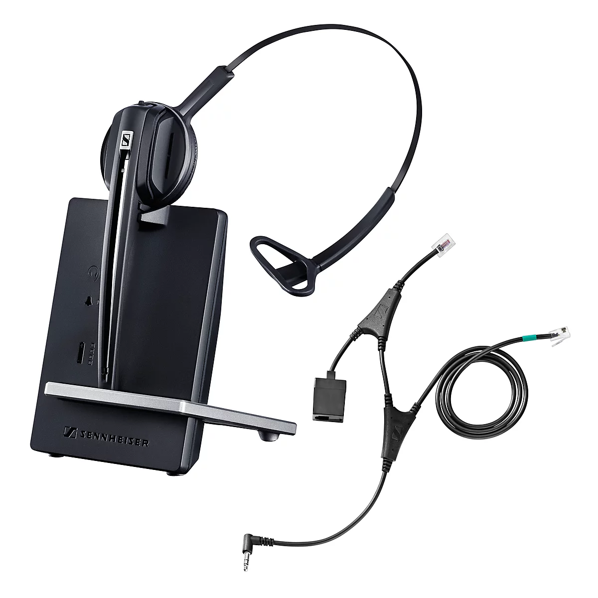 DECT-headset Sennheiser D 10 Phone, snoerloos/monogeluid, met telefoonadapter CEHS-AL01, 55 m bereik