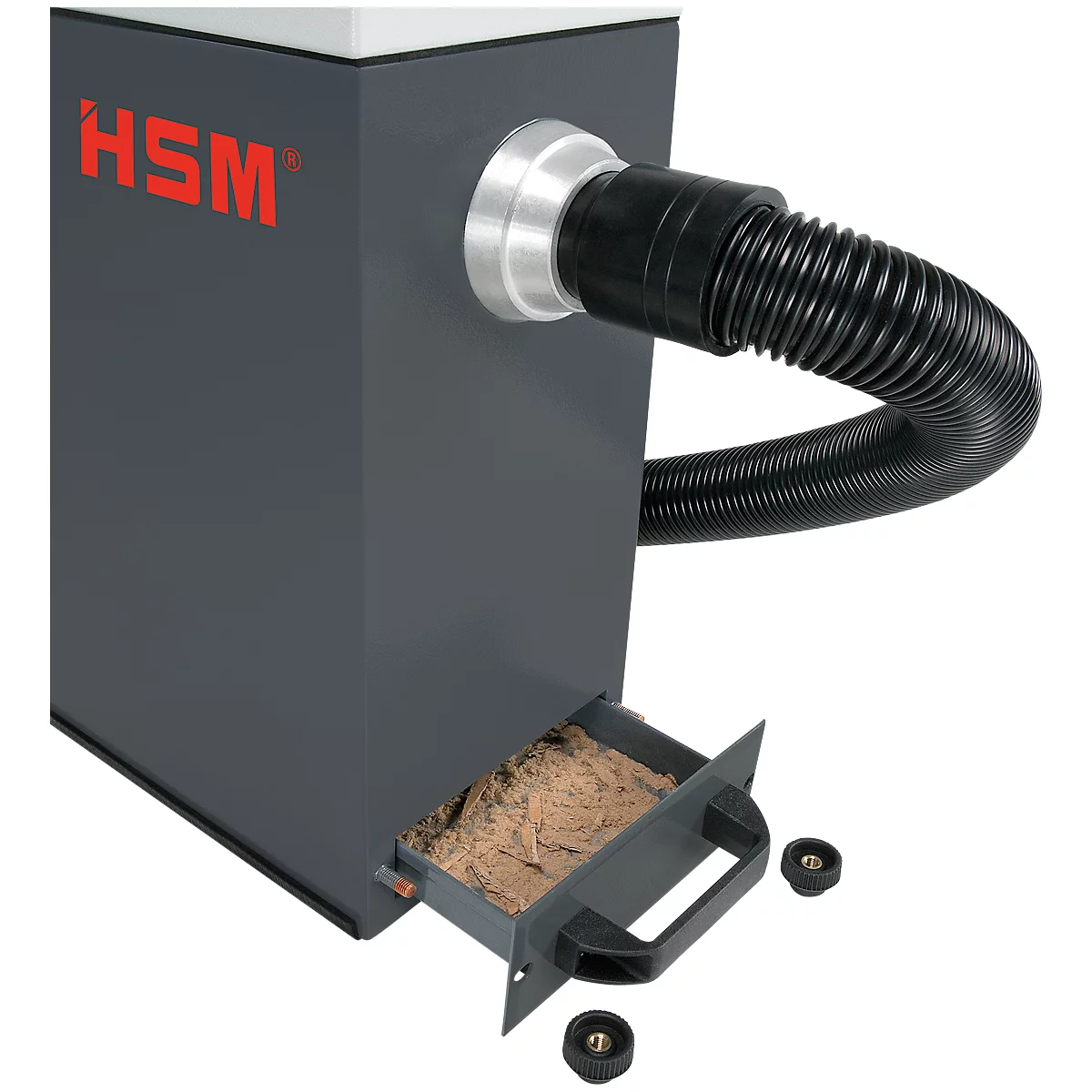 Deduster HSM DE 1-8 voor opvulmachine HSM ProfiPack P425, B 390 x D 210 x H 500 mm, lichtgrijs &amp; ijzergrijs