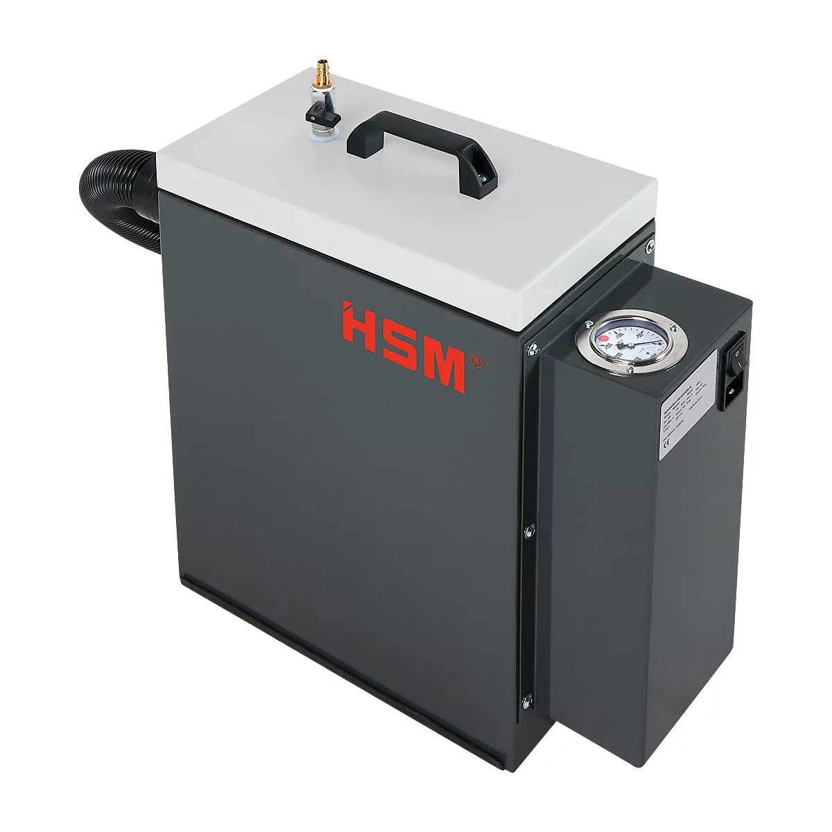 Deduster HSM DE 1-8 voor opvulmachine HSM ProfiPack P425, B 390 x D 210 x H 500 mm, lichtgrijs &amp; ijzergrijs