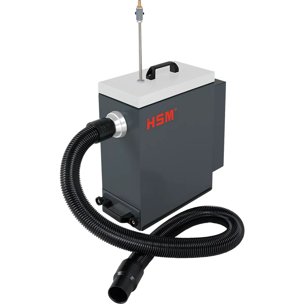 Deduster HSM DE 1-8 voor opvulmachine HSM ProfiPack P425, B 390 x D 210 x H 500 mm, lichtgrijs &amp; ijzergrijs