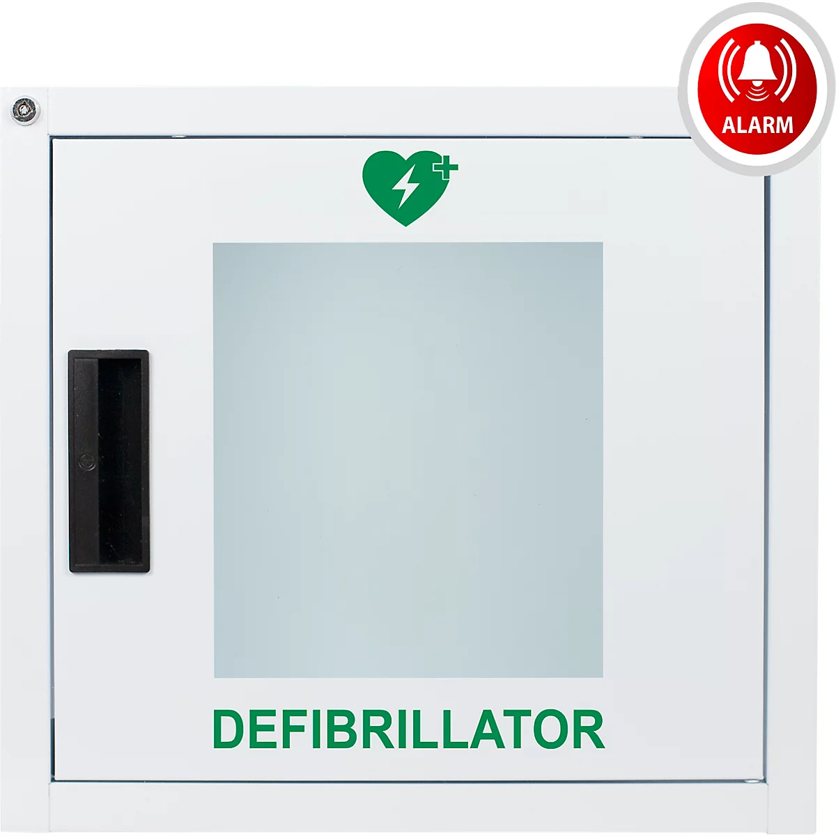 Defibrillator &amp; AED wandbox Medx5, voor binnengebruik, universeel voor alle merken defibrillatoren, draaisluiting, akoestisch alarm, met locatiesticker, metaal, wit
