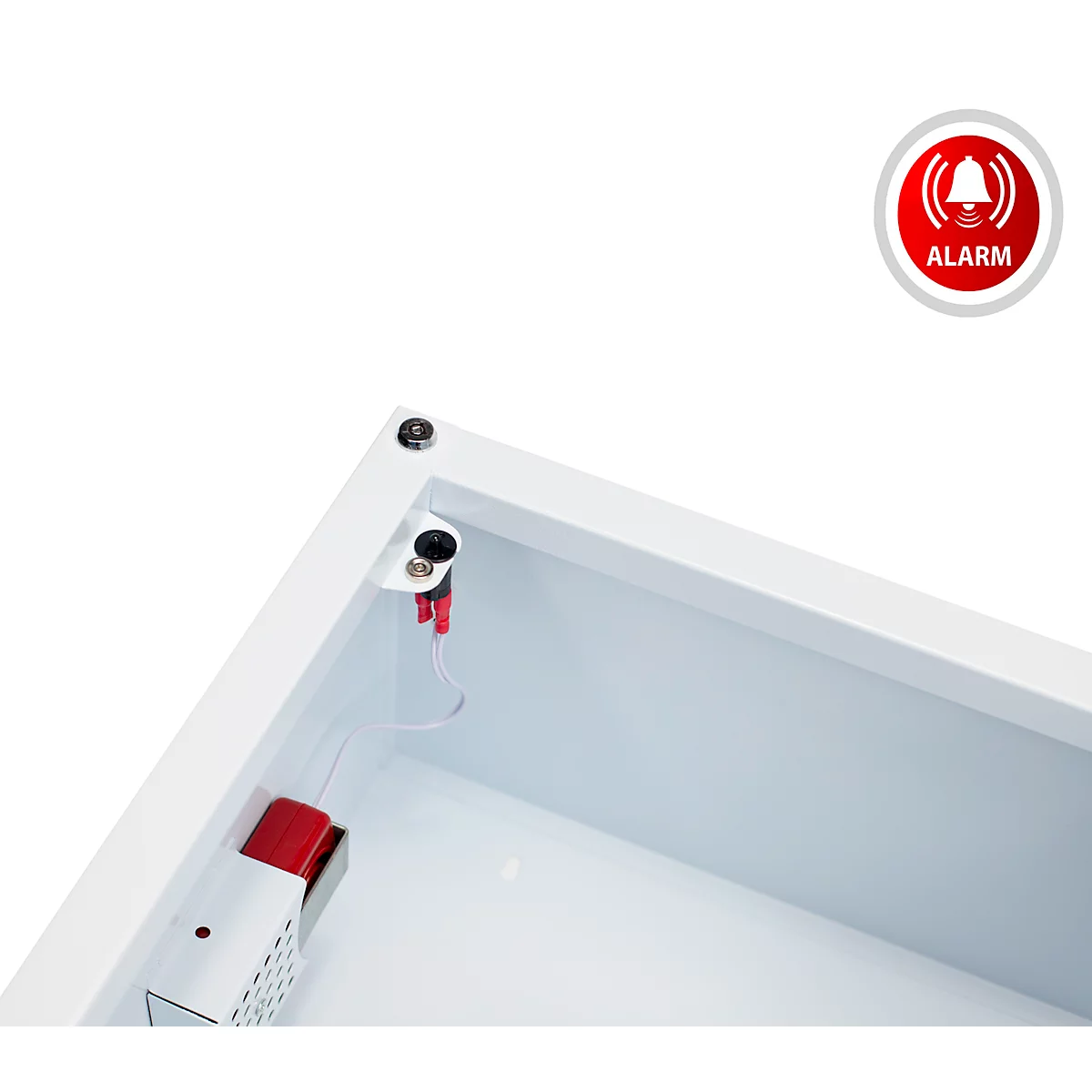 Defibrillator &amp; AED wandbox Medx5, voor binnengebruik, universeel voor alle merken defibrillatoren, draaisluiting, akoestisch alarm, met locatiesticker, metaal, wit