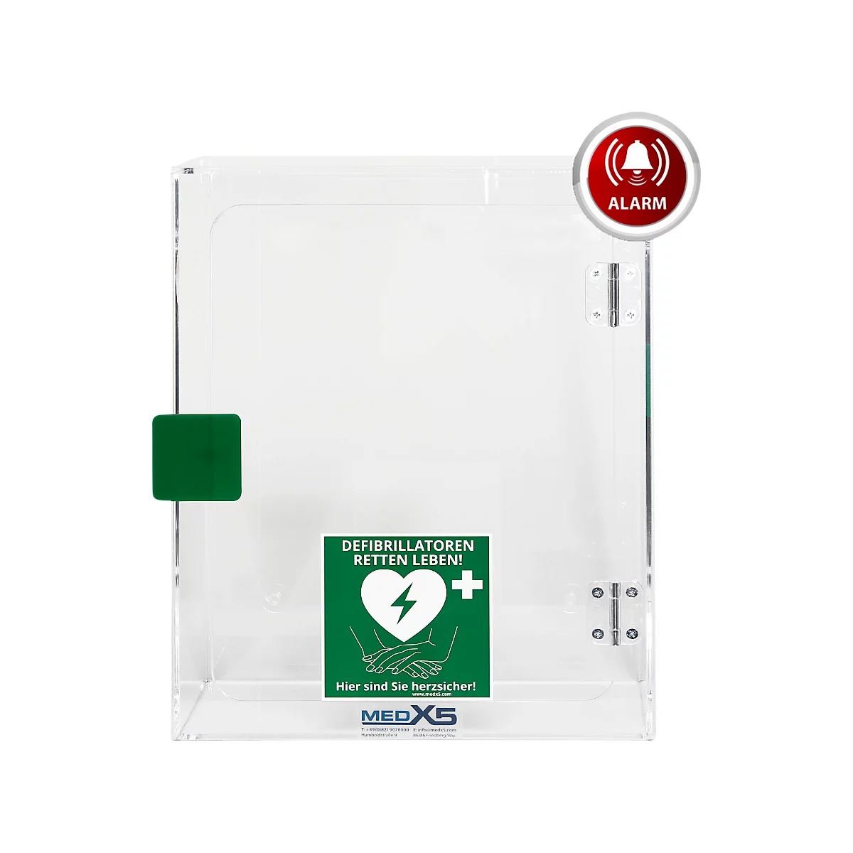 Defibrillator &amp; AED wandbox, voor binnengebruik, met akoestisch alarm &amp; locatiesticker, acrylglas