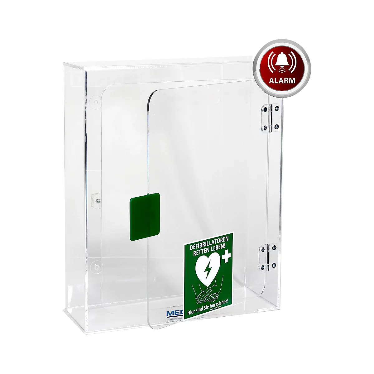 Defibrillator &amp; AED wandbox, voor binnengebruik, met akoestisch alarm &amp; locatiesticker, acrylglas