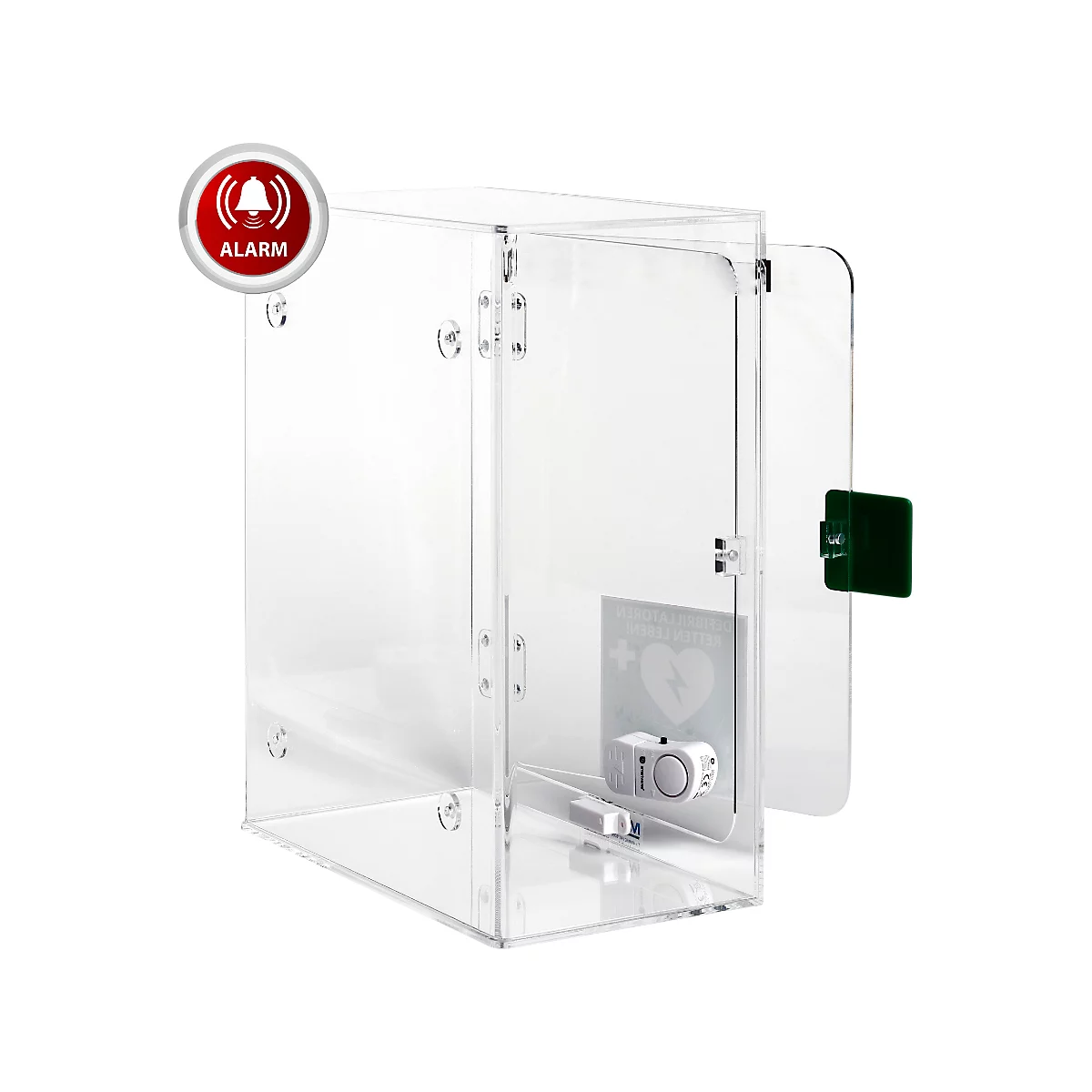 Defibrillator &amp; AED wandbox, voor binnengebruik, met akoestisch alarm &amp; locatiesticker, acrylglas