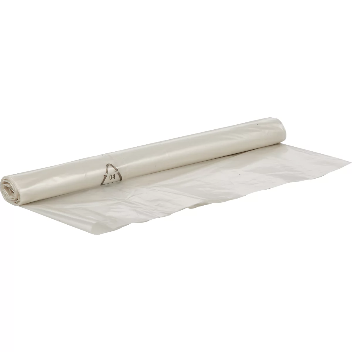 Ausgerollte Rolle transparente Folie, mit Recycling-Symbol.