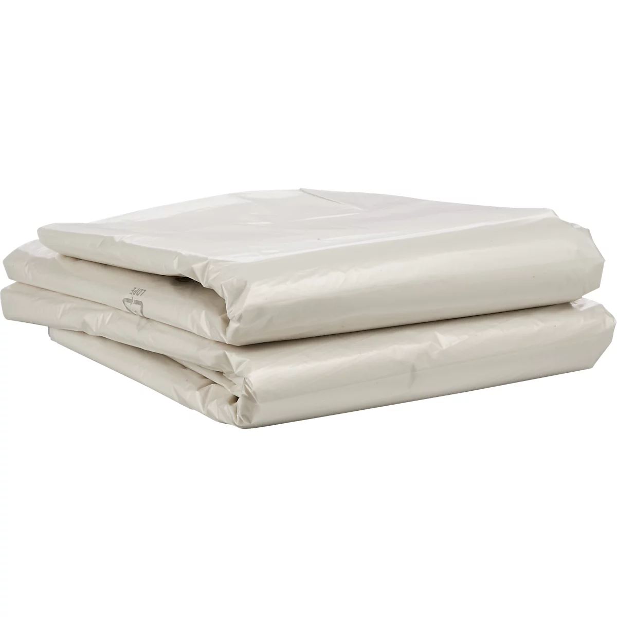 Gefaltete, cremefarbene Kunststoffabdeckung.